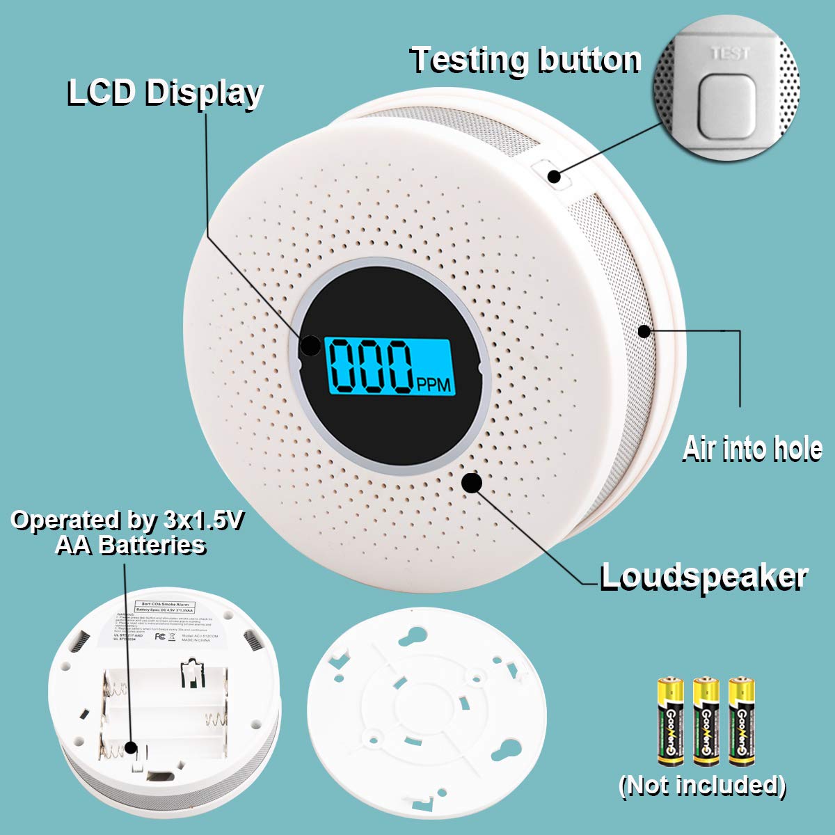 HASTHIP Smoke Detector 2 in1 Carbon Monoxide & Smoke Detector with Alarm, Fire Alarm Battery Operated with 80db Sound and Light Warning Alarm for Home Bedroom Office HASTHIP Smoke Detector 2 in1 Carbon Monoxide & Smoke Detector with Alarm, Fire Alarm Battery Operated with 80db Sound and Light Warning Alarm for Home Bedroom Office